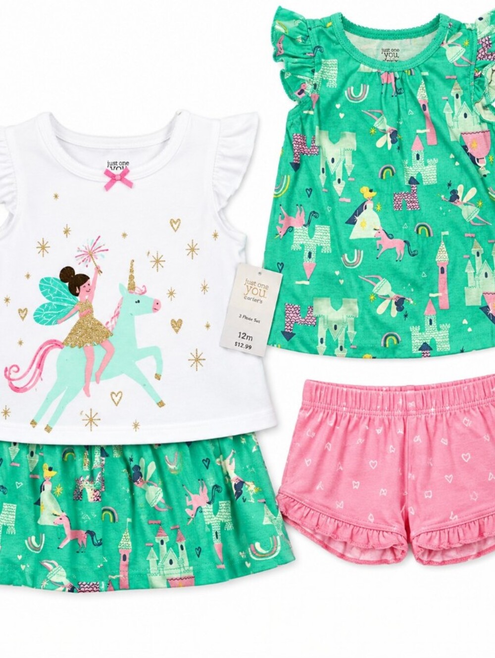 Toddler Girls' Unicorn & Castle 3-Piece Pajama Set - Green/Pink